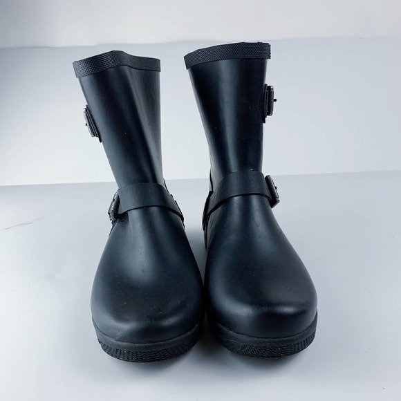 Sperry Black Buckle Waterproof Rubber Rain Boots 7 - Picture 3 of 9
